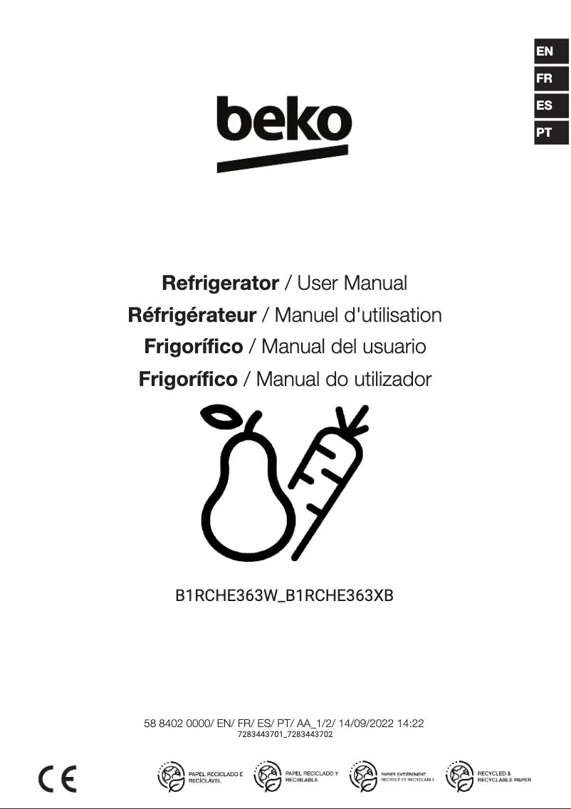 Page n°1 - Manuel utilisateur Beko B1RCHE363W