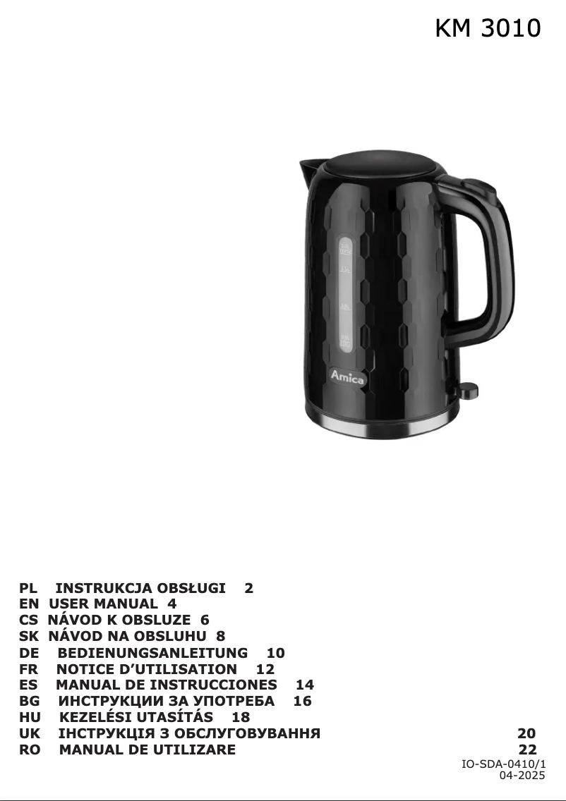 Page n°1 - Manuel utilisateur Amica KM 3010