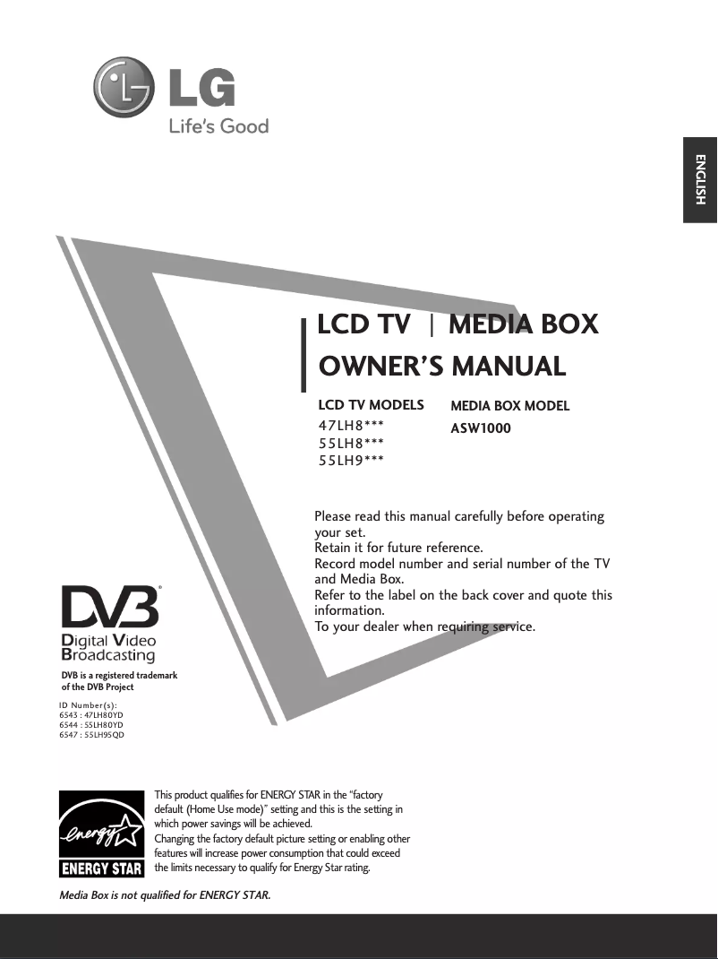 First page image of the manual for 47LH80YD