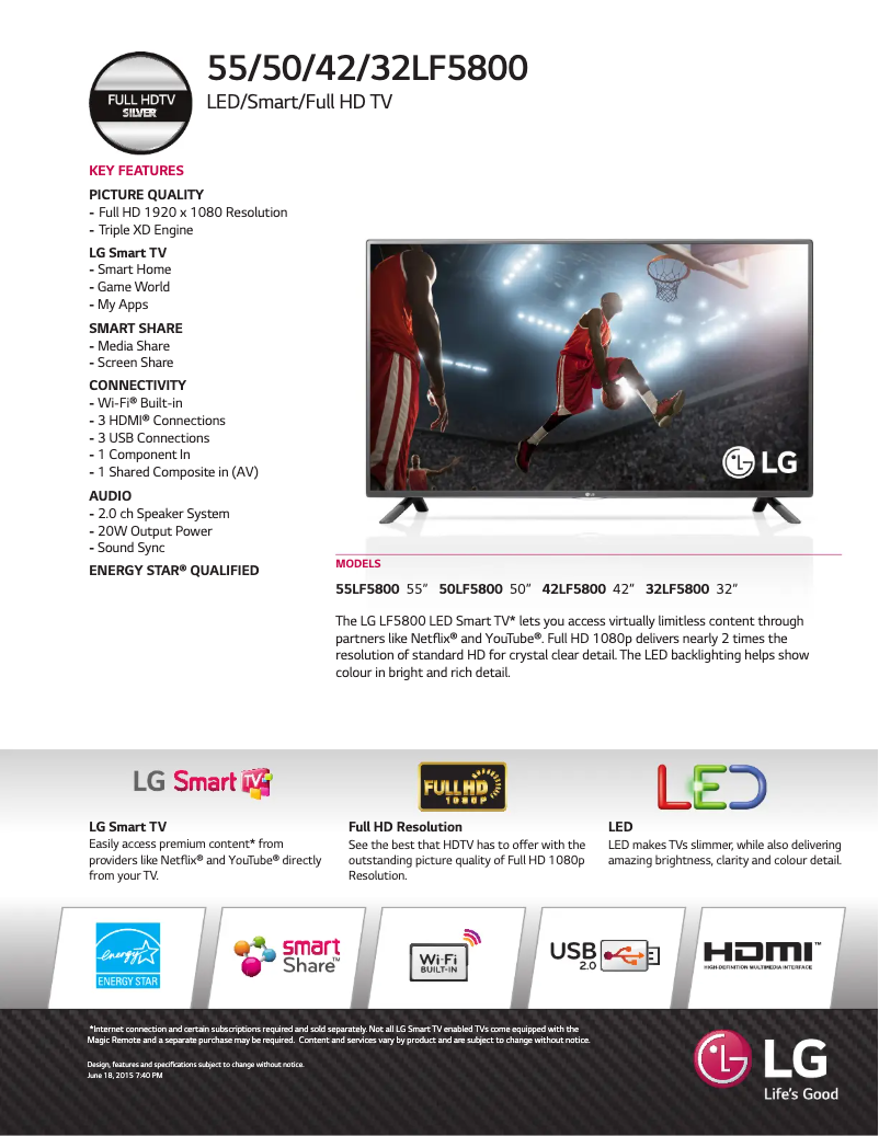 Page 1 de la notice Fiche technique LG 50LF5800