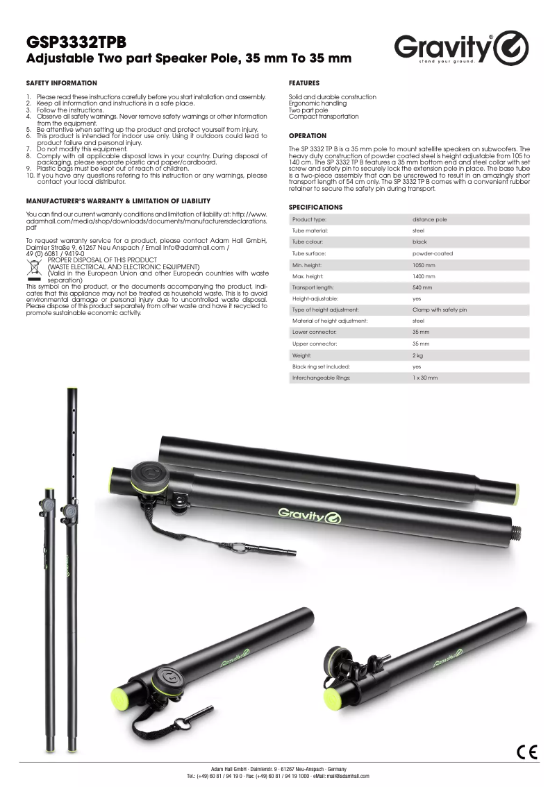 Page 1 de la notice Manuel utilisateur Gravity GSP3332TPB
