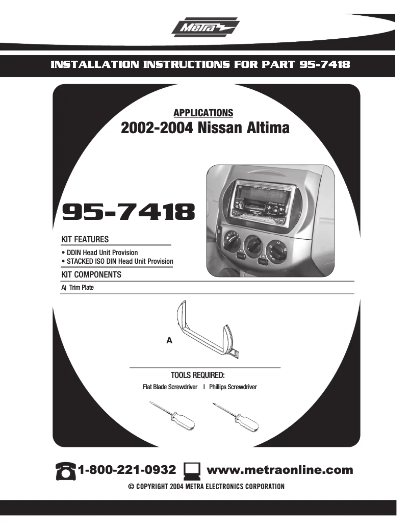 Page n°1 - Manuel utilisateur Metra 95-7418