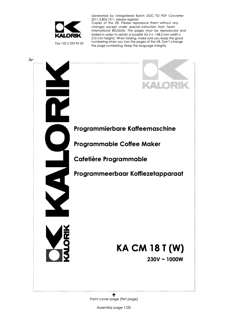 Page n°1 - Manuel utilisateur Kalorik KA CM 18 T W
