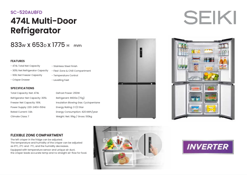 Page 1 de la notice Fiche technique Seiki SC-520AU8FD