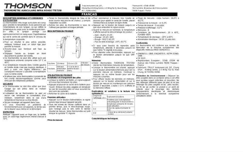 Page n°1 - Manuel utilisateur Thomson TTET 350