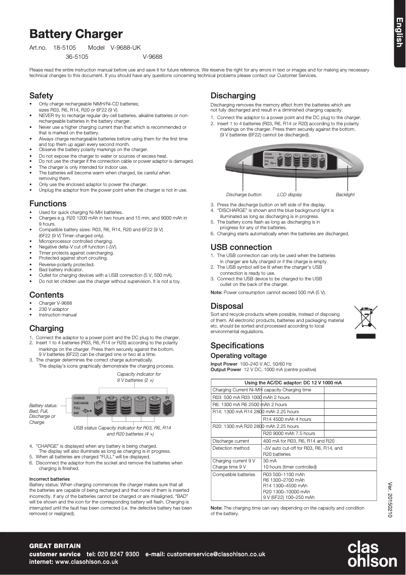 Image de la première page du manuel de l'appareil V-9688