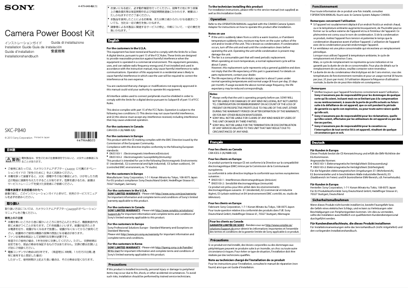 Page 1 de la notice Manuel utilisateur Sony SKC-PB40