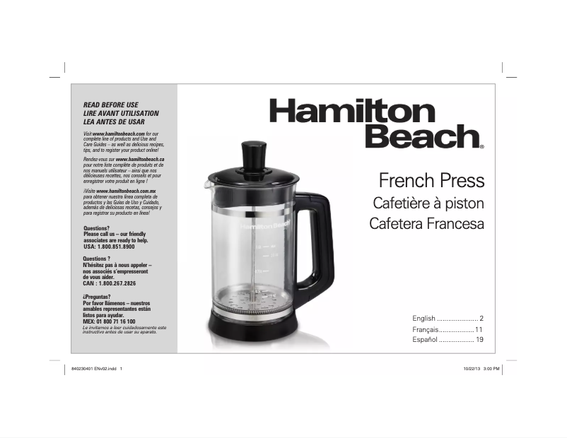 Page n°1 - Manuel utilisateur Hamilton Beach 40400