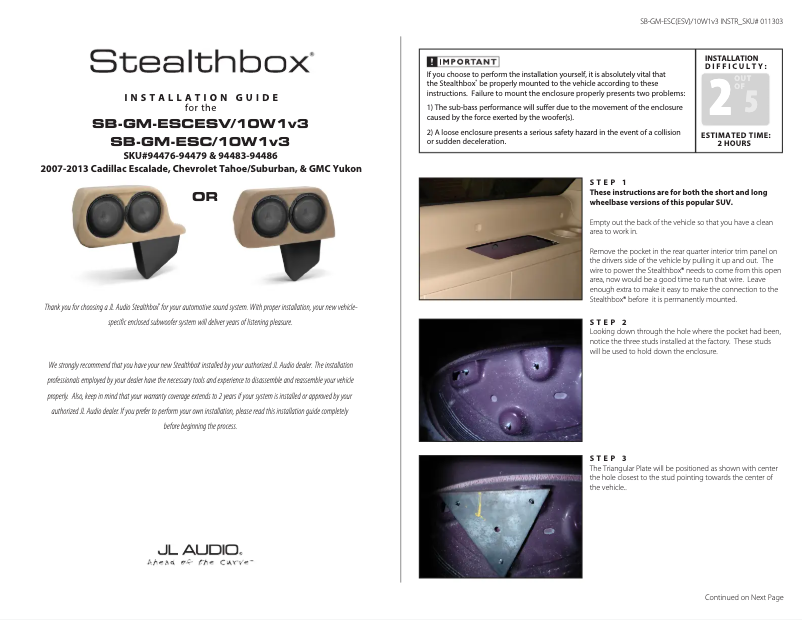 Image de la première page du manuel de l'appareil Stealthbox SB-GM-ESC/10W1v3/DG