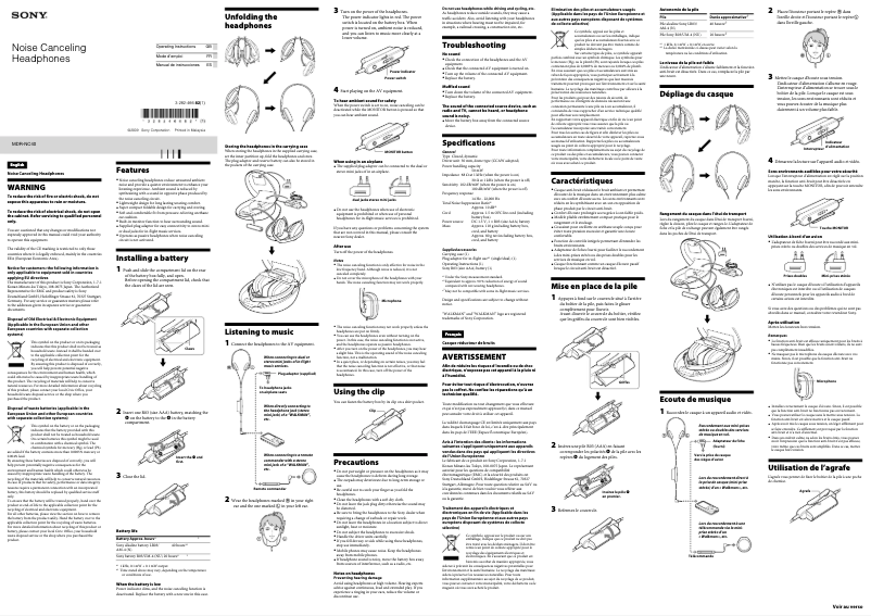 Image de la première page du manuel de l'appareil MDR-NC40
