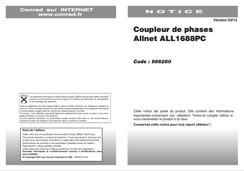 Image de la première page du manuel de l'appareil ALL1688PC