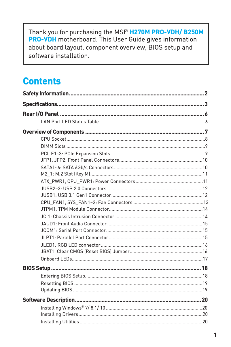 Page 1 de la notice Manuel utilisateur MSI B250M PRO-VDH