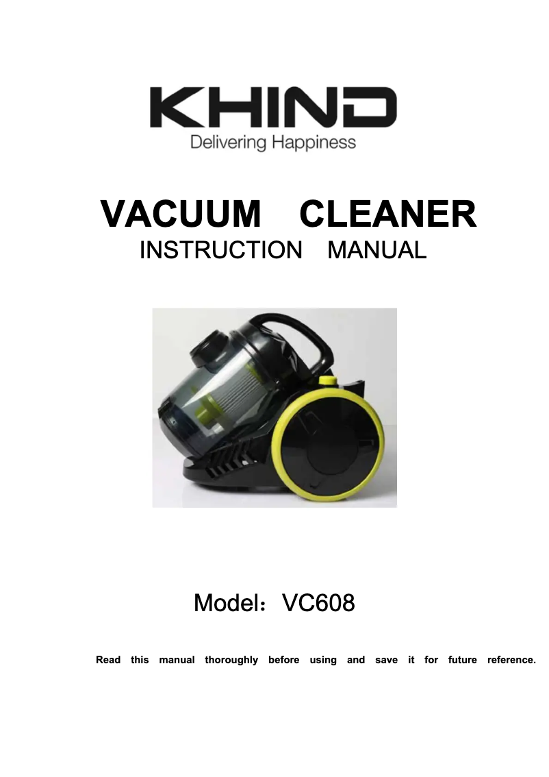 Page 1 de la notice Manuel utilisateur Khind VC608