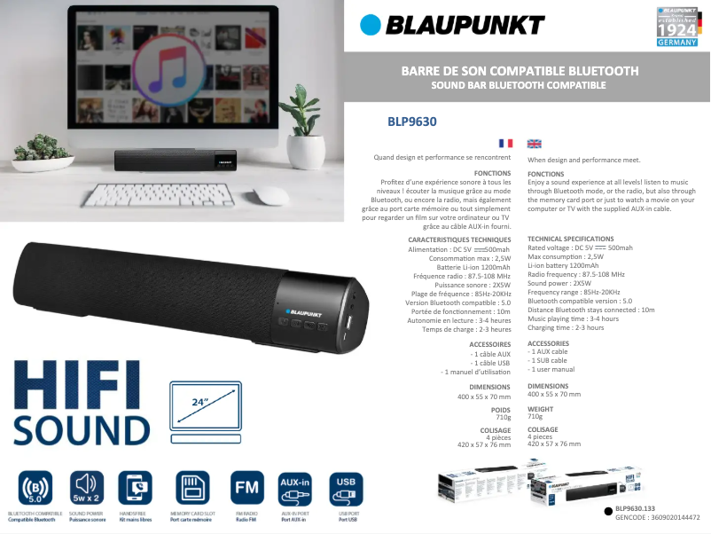 Page n°1 - Manuel utilisateur Blaupunkt BLP9630