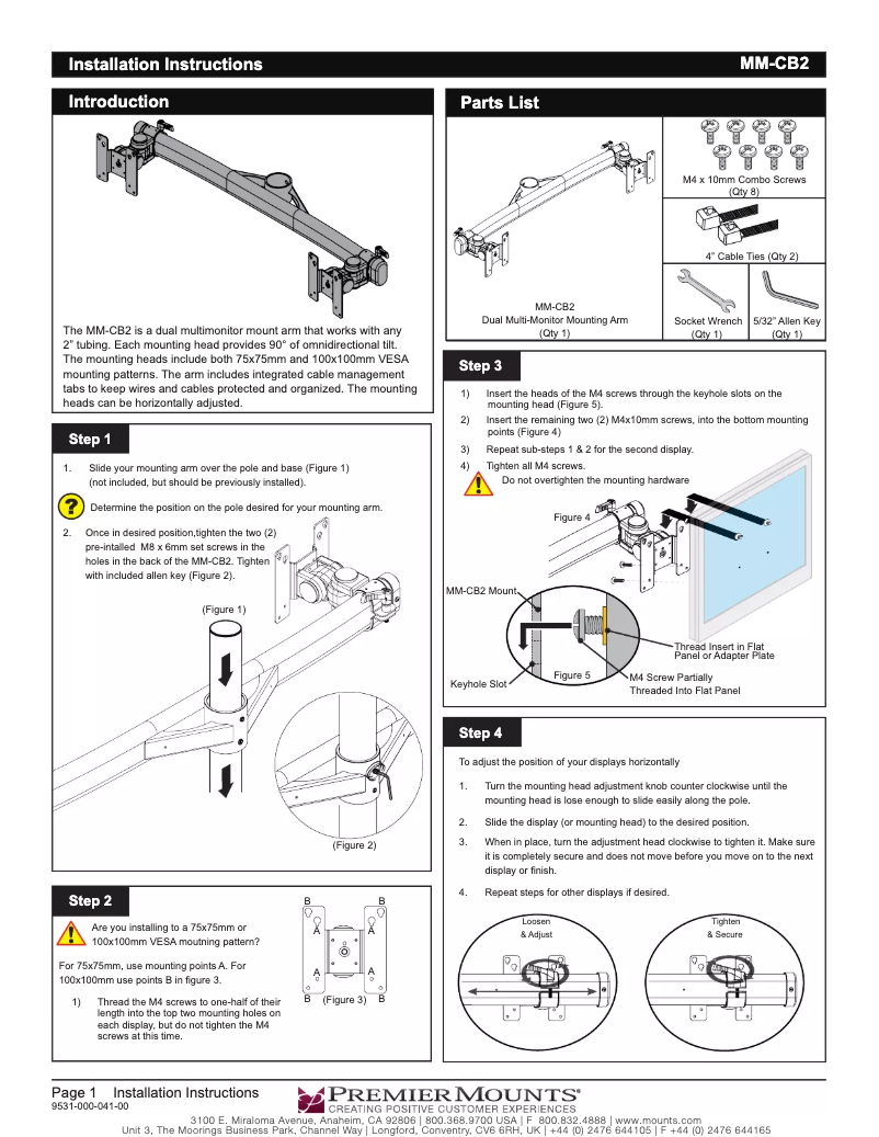 Page n°1 - Manuel utilisateur Premier Mounts MM-BH284