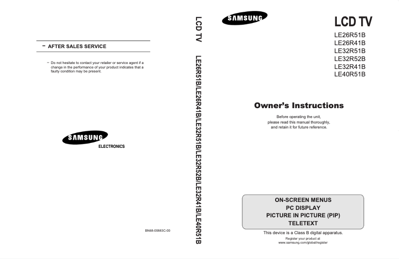 Imagen de la primera página del manual del dispositivo LE32R51B
