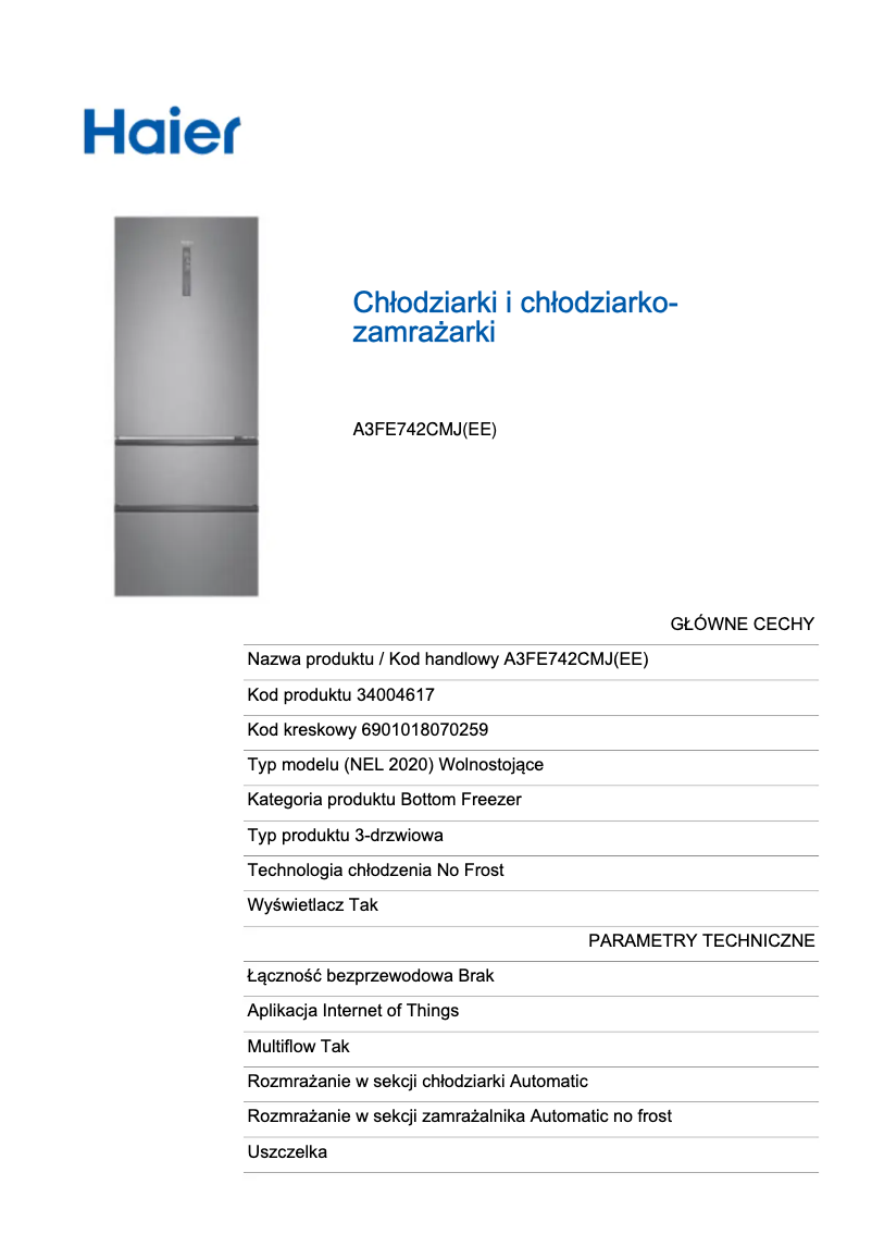 Page n°1 - Label énergétique Haier A3FE742CMJ
