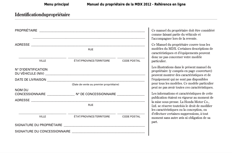 Image de la première page du manuel de l'appareil MDX (2012)