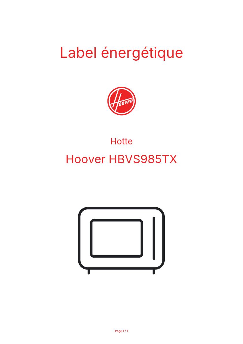 Page n°1 - Label énergétique Hoover HBVS985TX