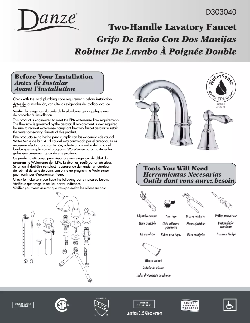 Page n°1 - Manuel utilisateur Danze D303040