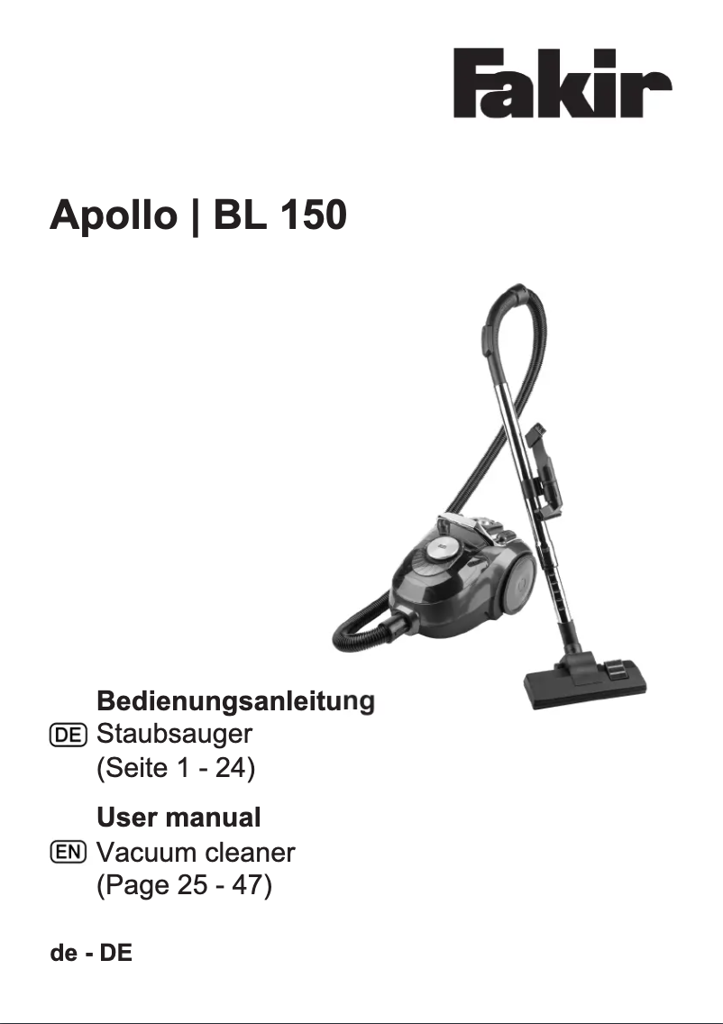 Page 1 de la notice Manuel utilisateur Fakir Apollo BL 150