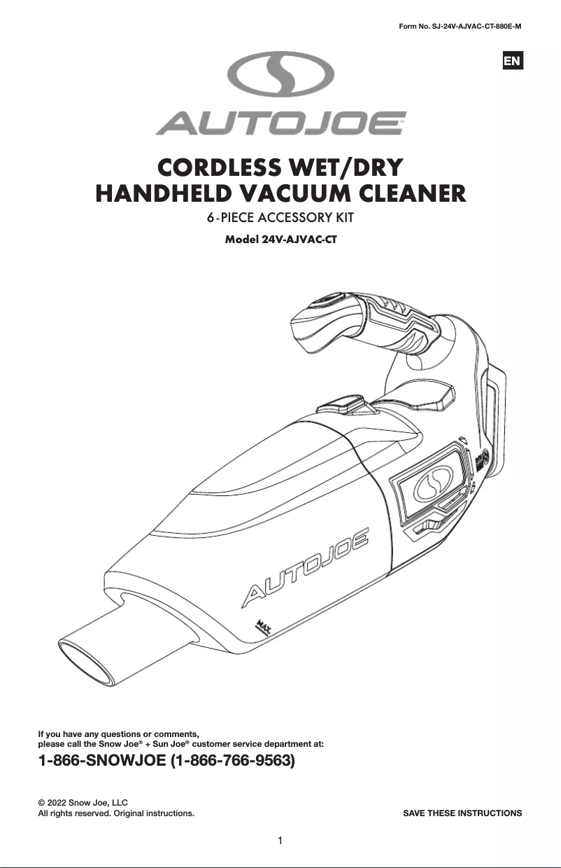 Page 1 de la notice Manuel utilisateur Auto Joe 24V-AJVAC-CT