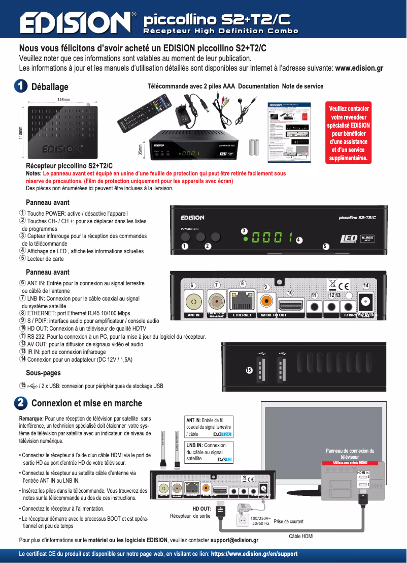 Page 1 de la notice Manuel utilisateur Edision Piccollino S2+T2/C