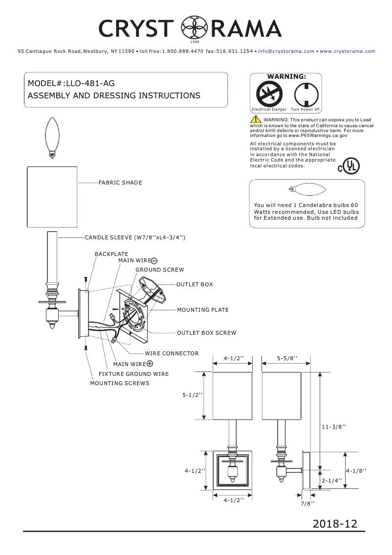 Page n°1 - Manuel utilisateur Crystorama Lloyd LLO-481-AG