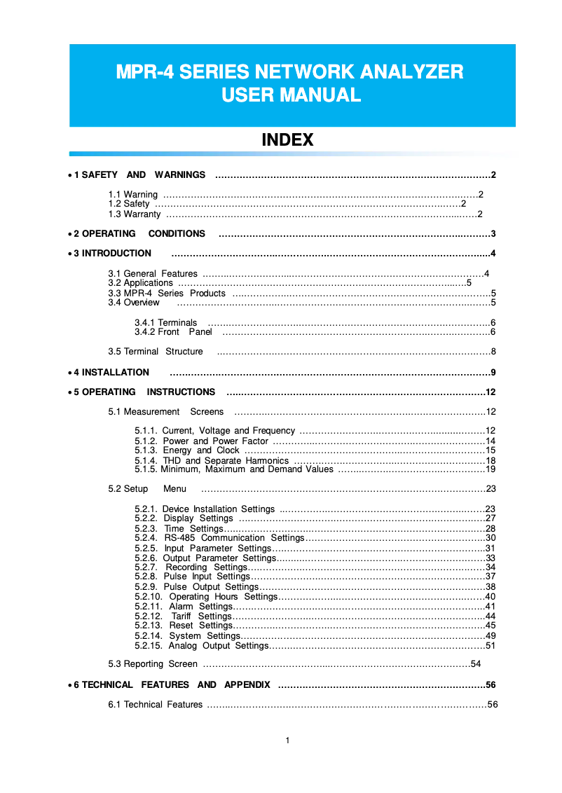 Page n°1 - Manuel utilisateur ENTES MPR-4