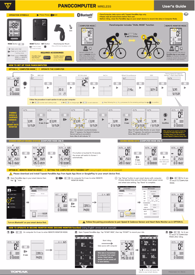 Page 1 de la notice Manuel utilisateur Topeak PanoComputer