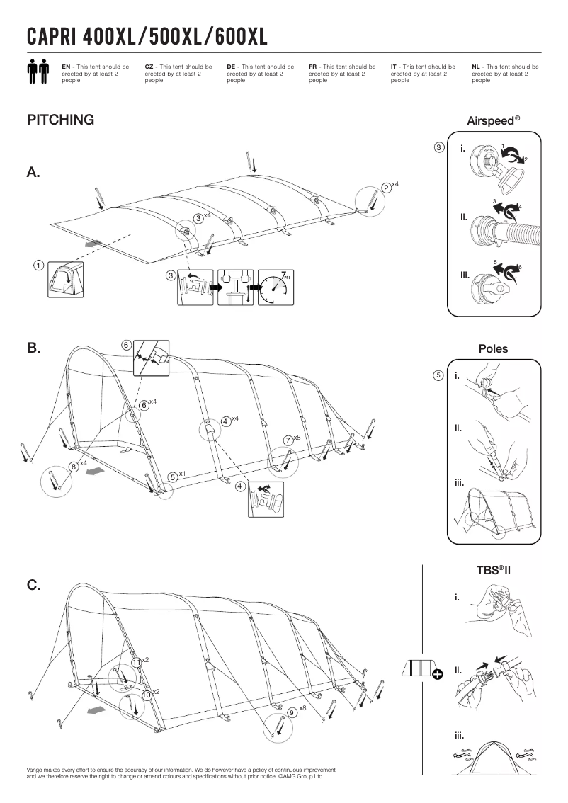 Page 1 de la notice Manuel utilisateur Vango Capri Air 500XL