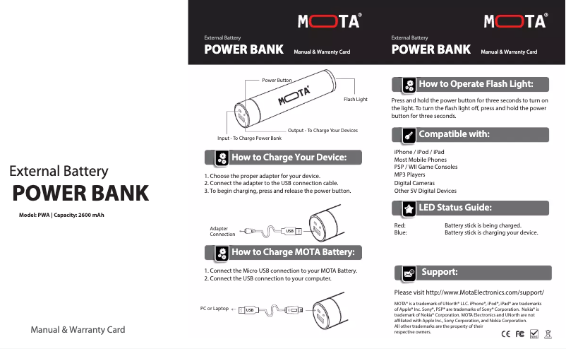 Page 1 de la notice Manuel utilisateur MOTA Battery Stick