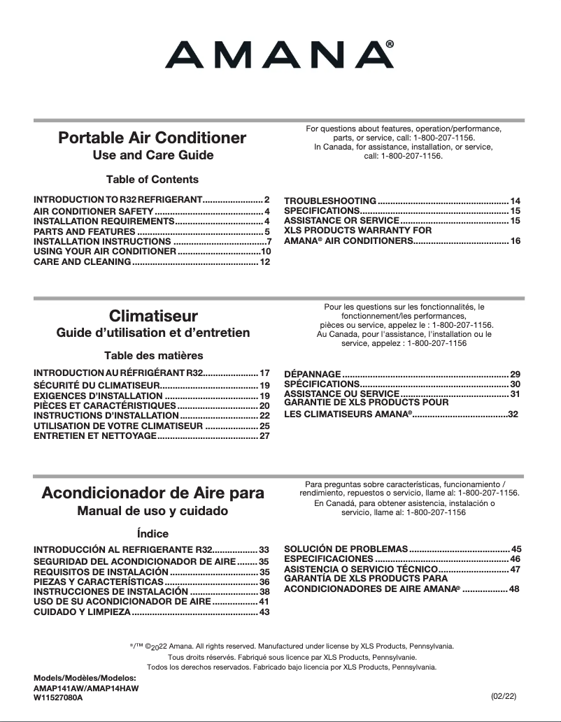 Page n°1 - Manuel utilisateur Amana AMAP141AW