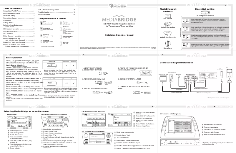 Page 1 de la notice Manuel utilisateur DICE MB1500-Toyota