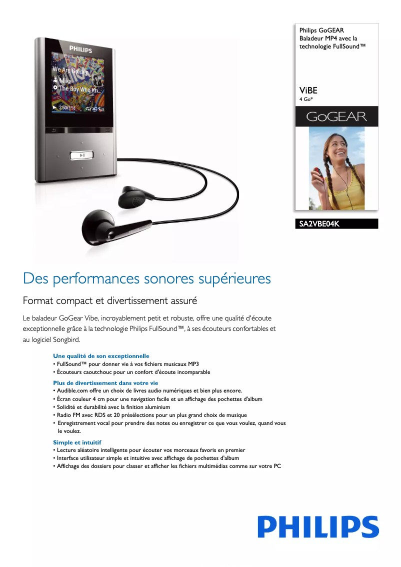 Page n°1 - Fiche technique Philips GoGear SA2VBE04
