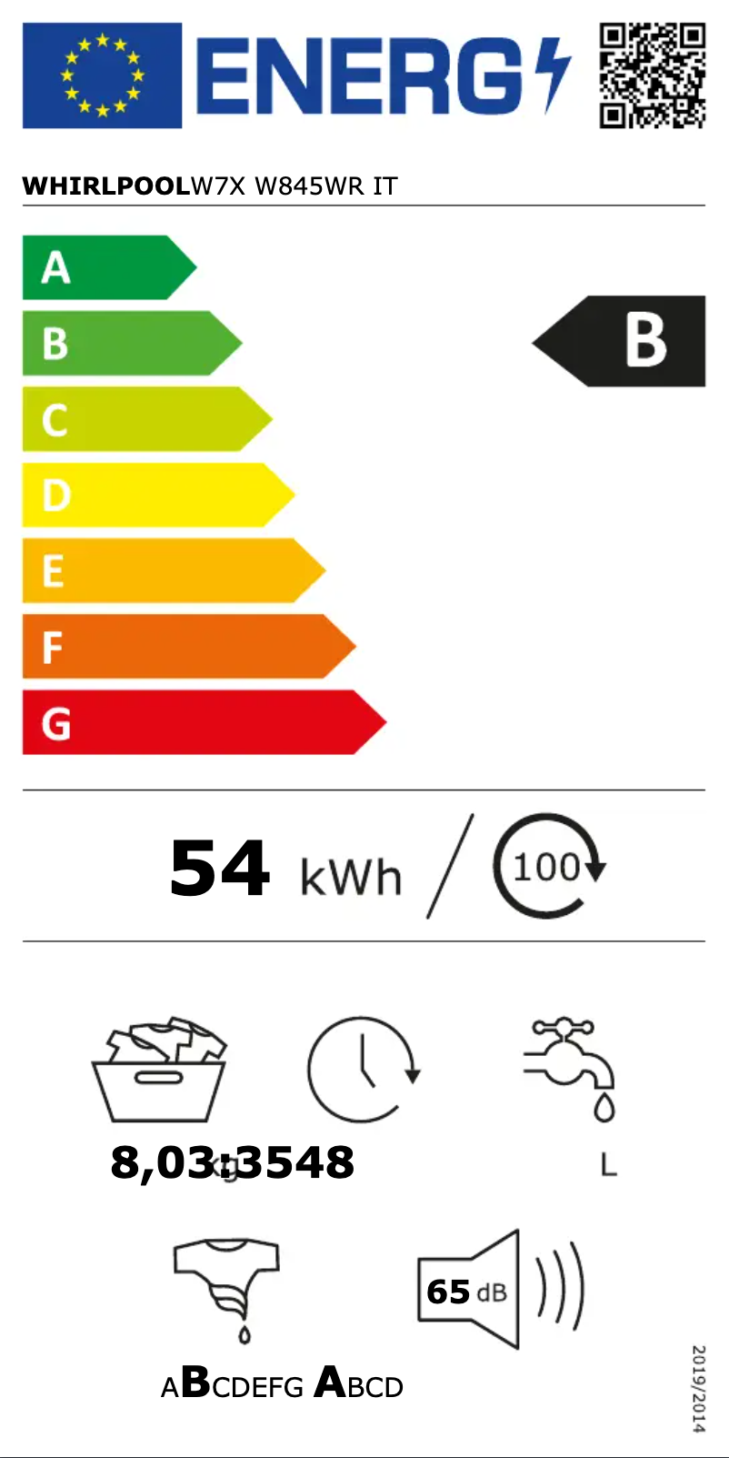 Page 1 de la notice Manuel utilisateur Whirlpool W7X W845WR IT