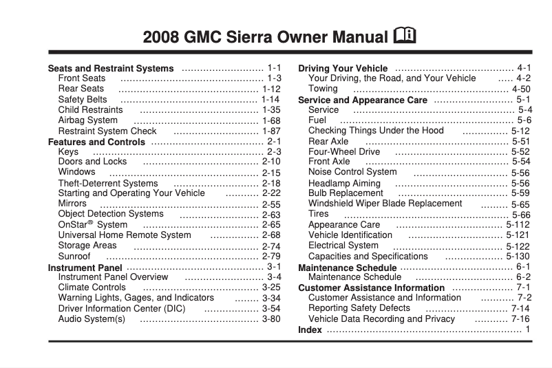 Page 1 de la notice Manuel utilisateur GMC Sierra HD (2008)