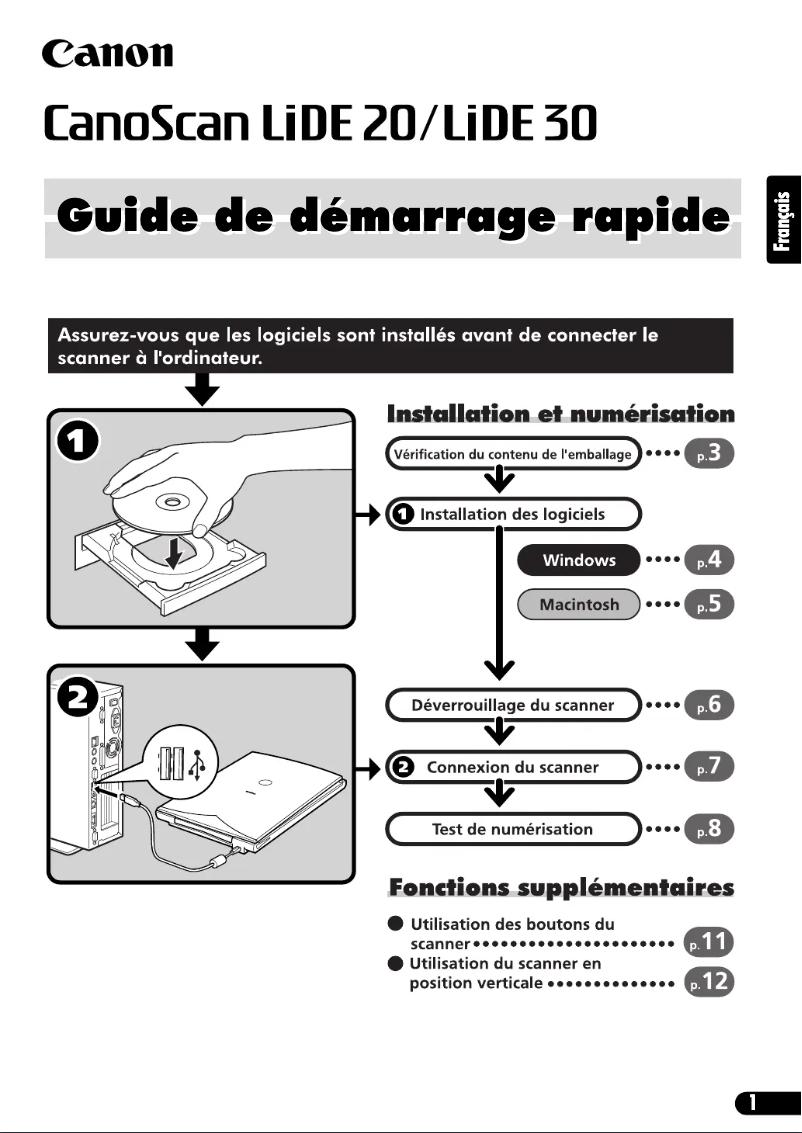 Page 1 de la notice Mode d'emploi Canon CanoScan LiDE 20