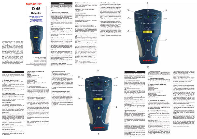 Page 1 de la notice Manuel utilisateur Multimetrix D45