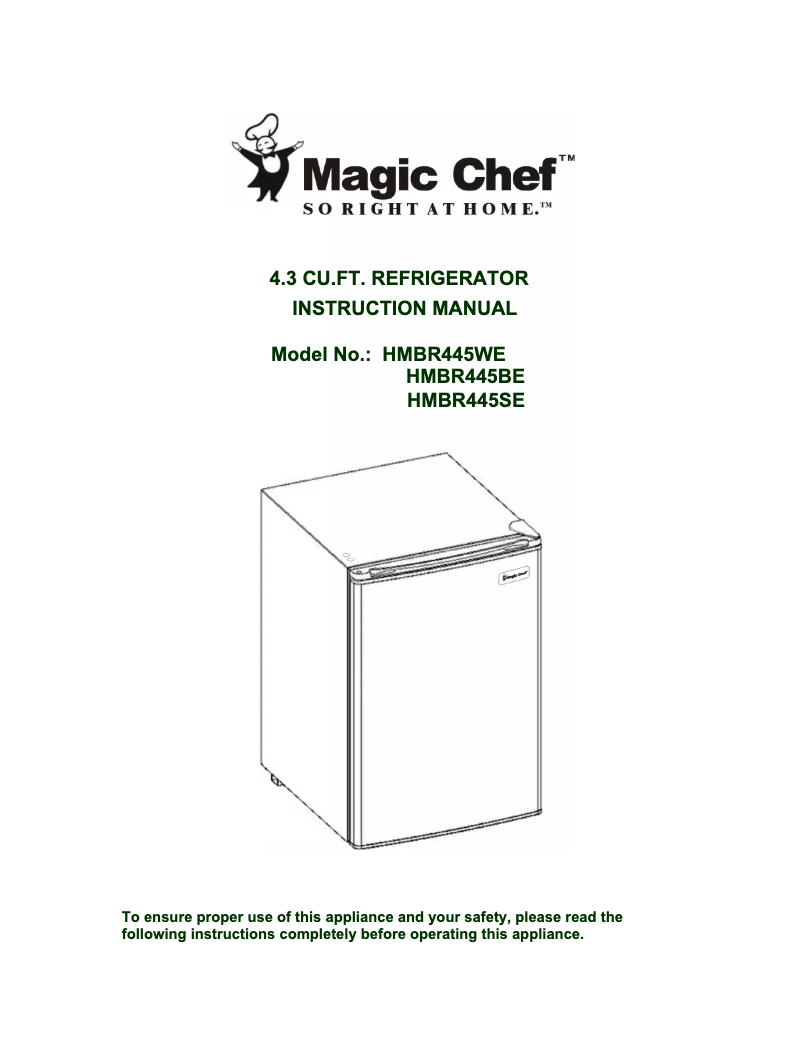 Page 1 of the manual User Manual Magic Chef MCBR445WEF