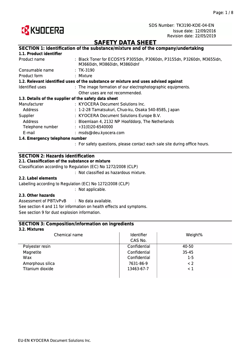 Page 1 de la notice Instructions de sécurité Kyocera ECOSYS P3260dn