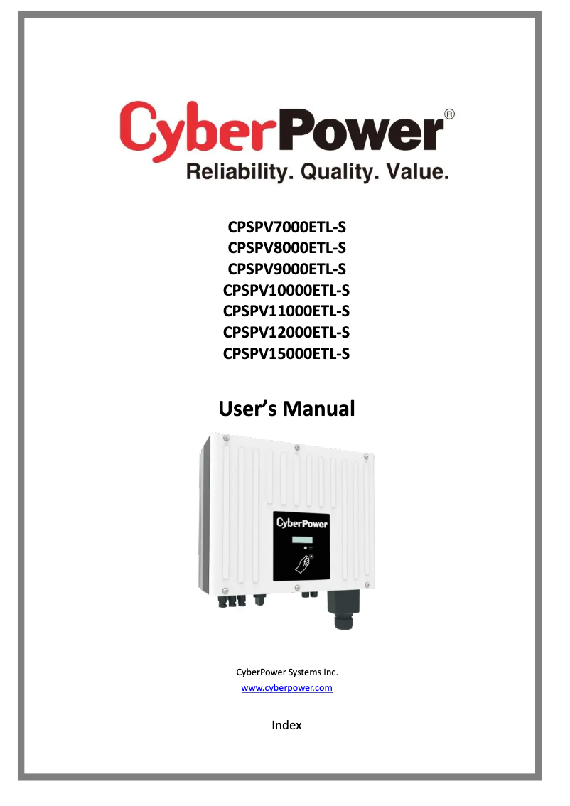 Page 1 de la notice Manuel utilisateur CyberPower CPSPV12000ETL-S
