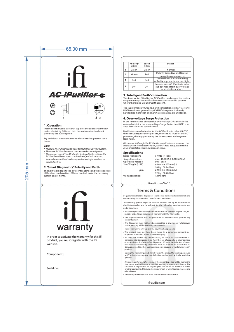 Page 1 de la notice Manuel utilisateur iFi Audio AC iPurifier