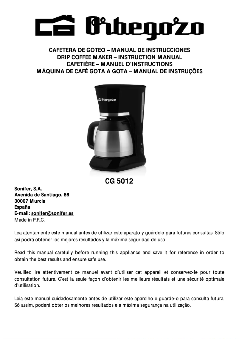 Page n°1 - Manuel utilisateur Orbegozo CG 5012