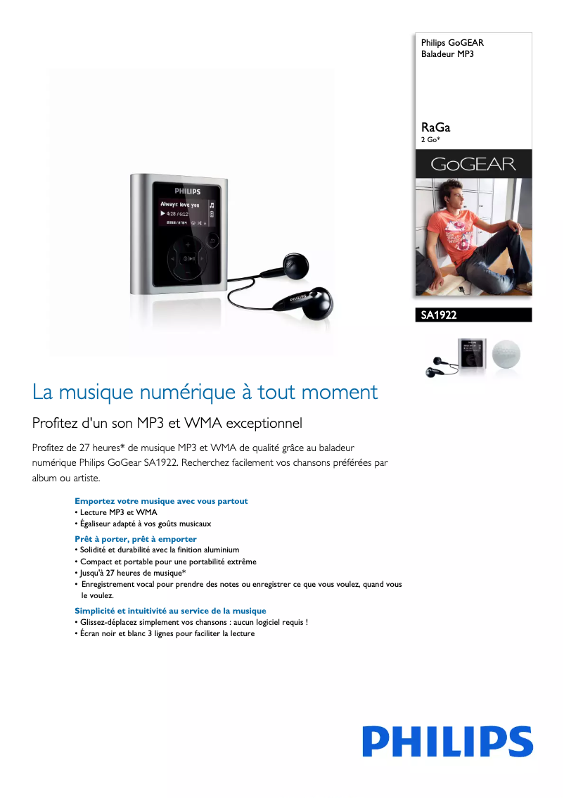 Página 1 del manual Ficha técnica Philips GoGear SA1922