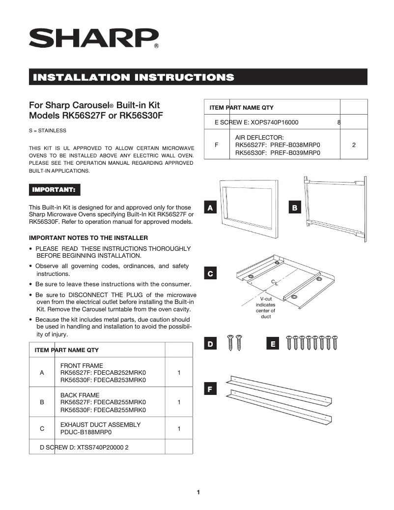 Page 1 de la notice Manuel utilisateur Sharp RK56S30F