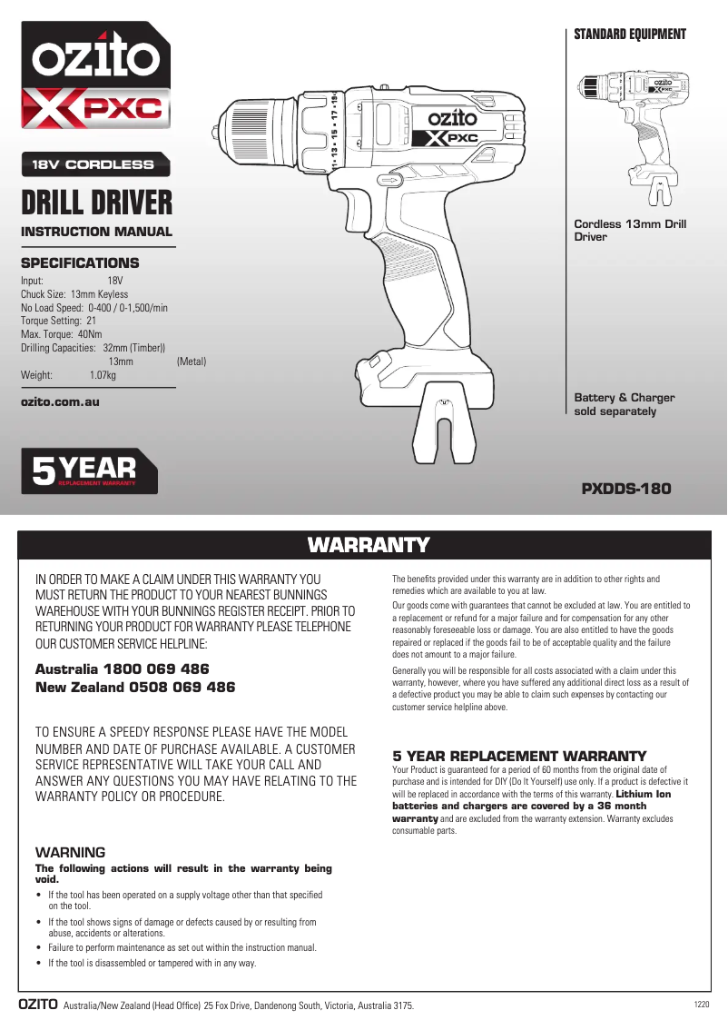 Página 1 del manual Manual de usuario Ozito PXDDK-250C