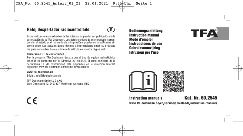 Page n°1 - Manuel utilisateur TFA 60.2545.01