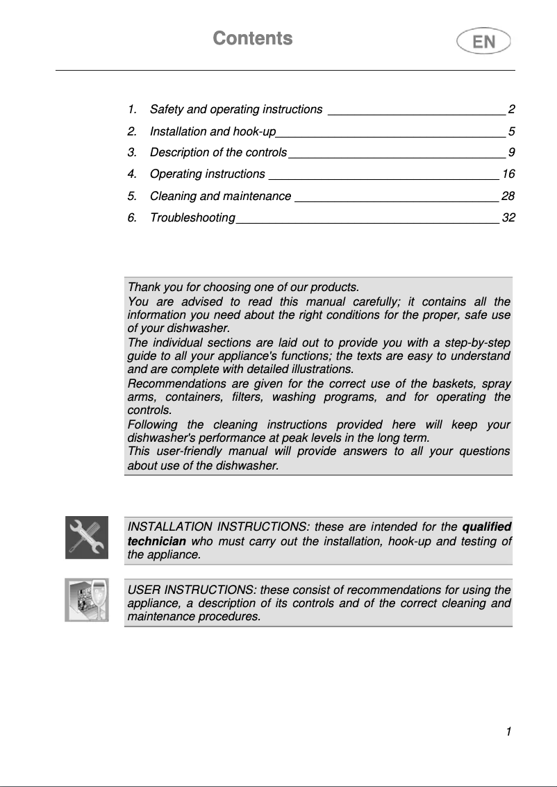 Page 1 de la notice Manuel utilisateur Teka DW8 60 SWB