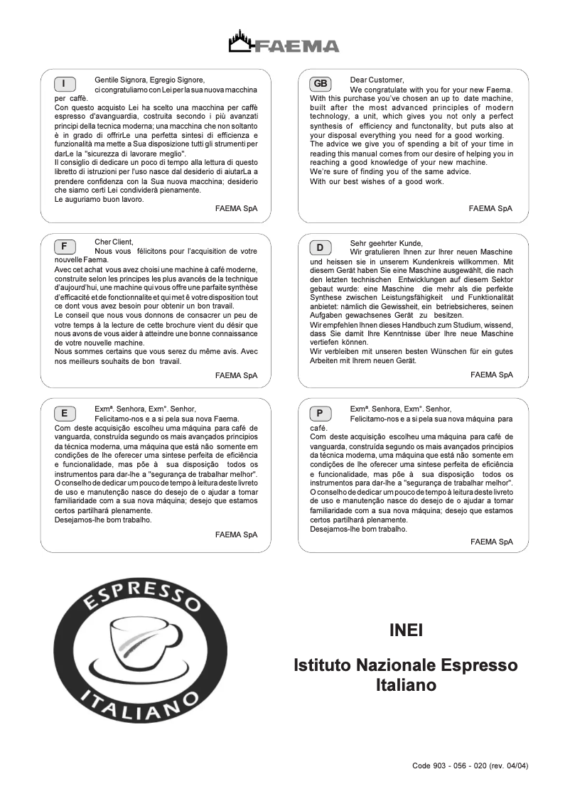 Página 1 del manual Manual de usuario Faema E61 3 GR